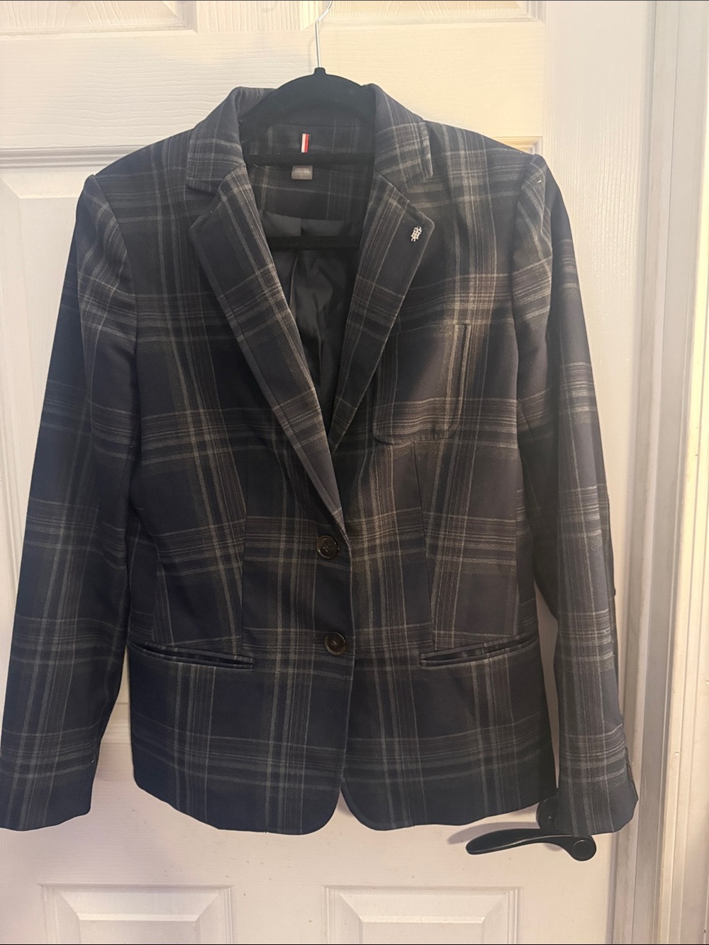 Tommy Hilfiger Navy Plaid Two-Button Blazer